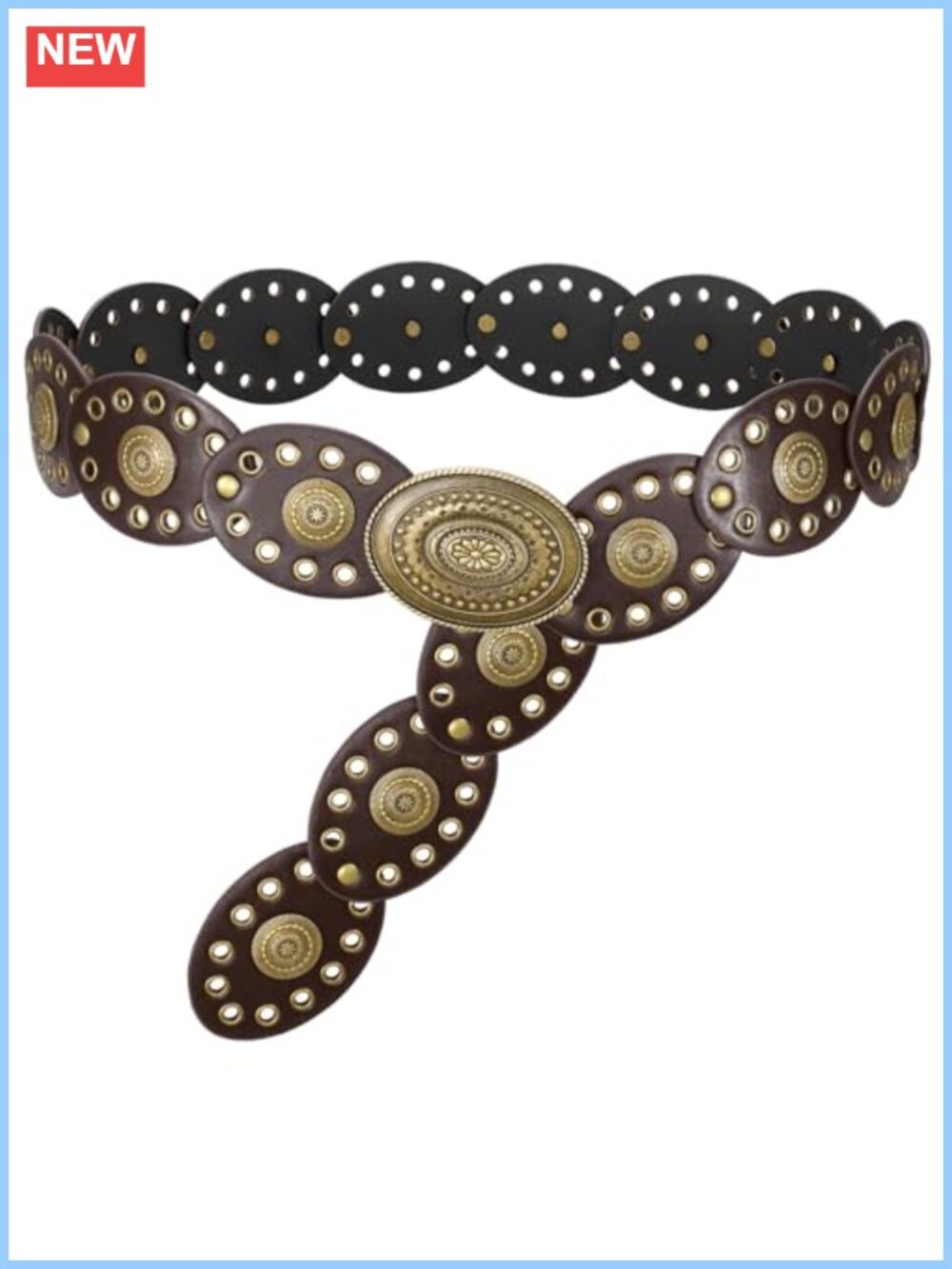 Women Western Disc Belt PU Leather Cowgirl Vintage Waist Belt